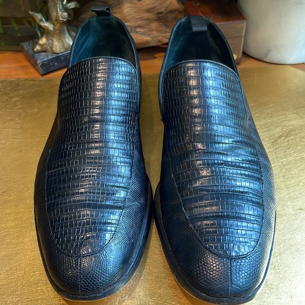 EXOTIC Bally Lizard Loafers in Black Leather